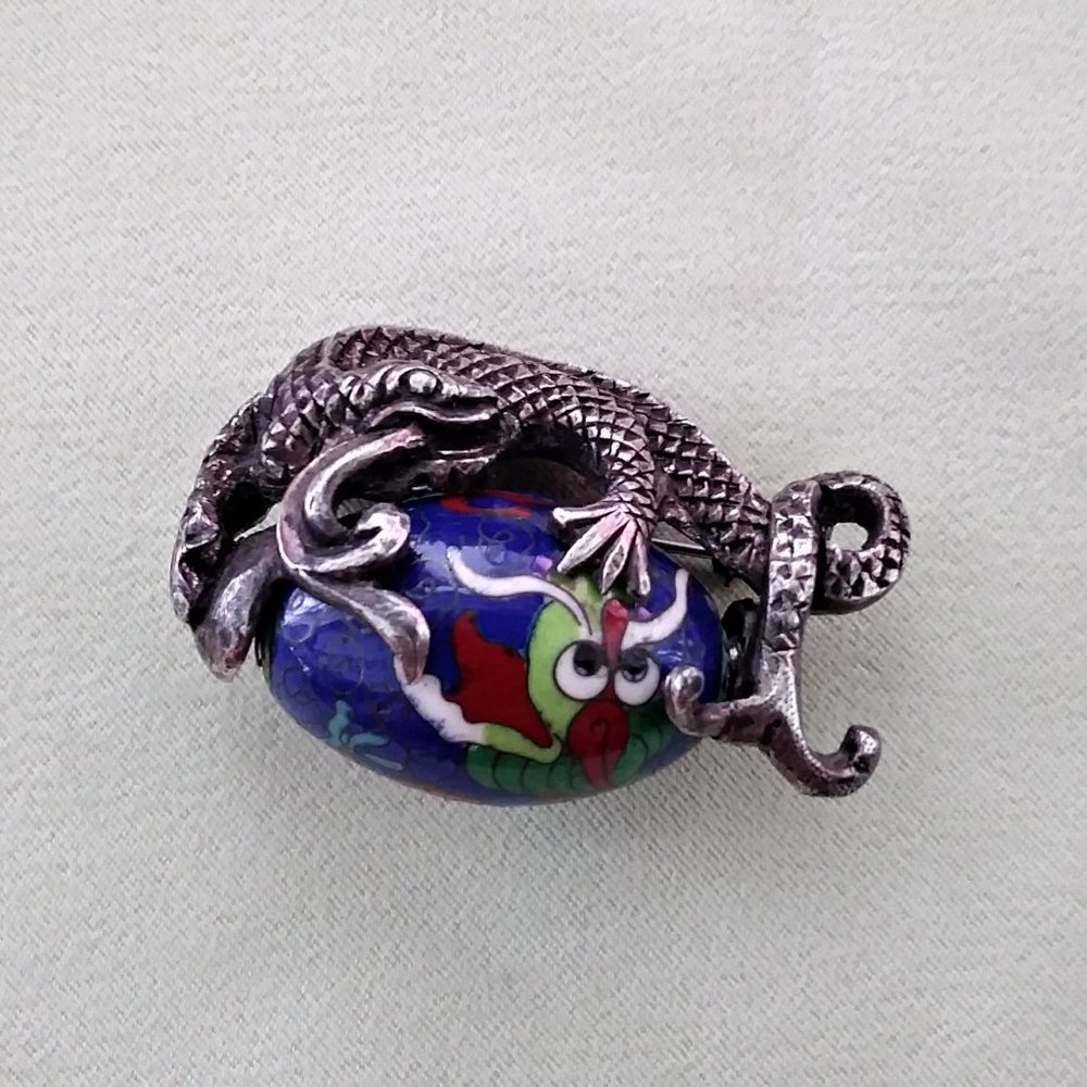 Rare Rice Weiner Dragon Brooch Cloisonne
